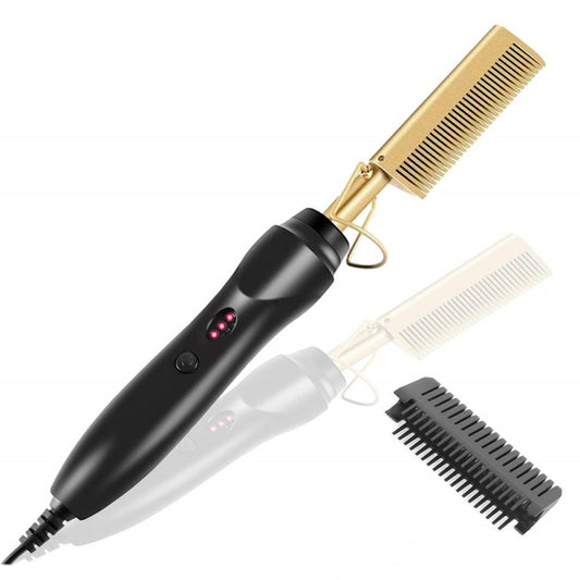 2in1 Fast Heating Hair Straightener Brush Gold