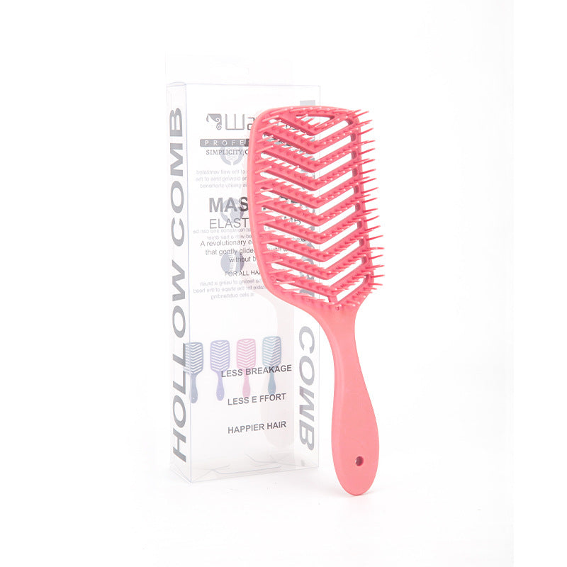 Hollow V-Shaped Massage Comb Hot Pink