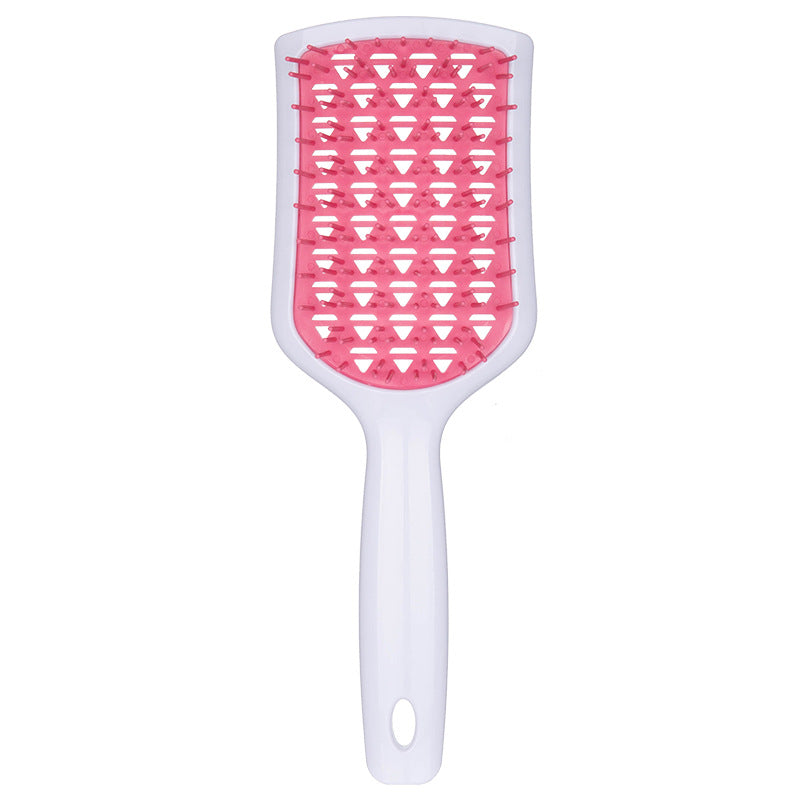 Wet And Dry Hollow Hair Comb With White Handle And Rose Red Teeth