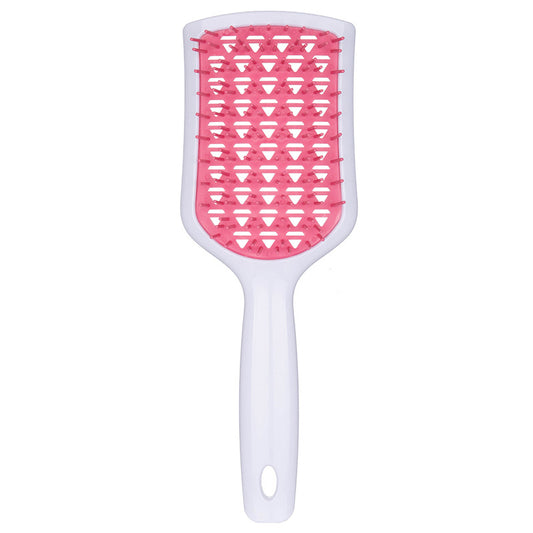 Wet And Dry Hollow Hair Comb With White Handle And Rose Red Teeth