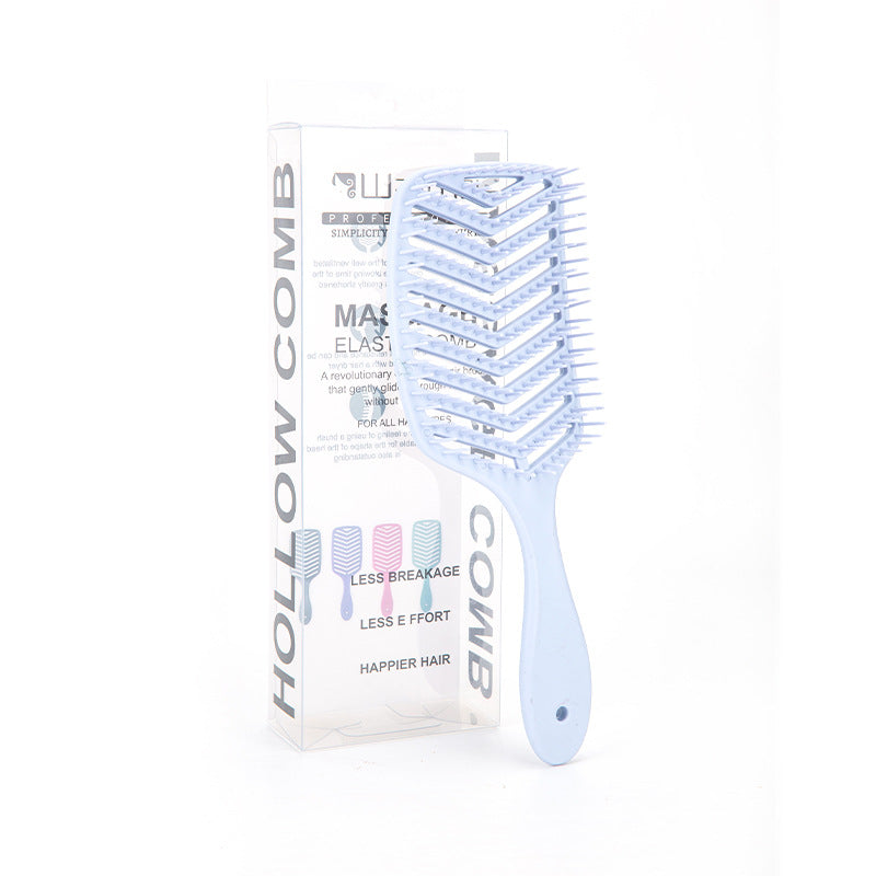 Hollow V-Shaped Massage Comb Blue